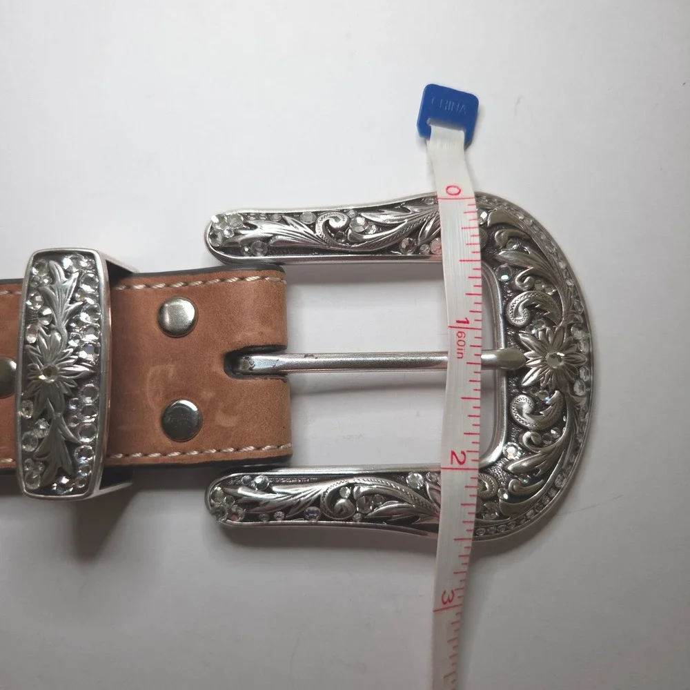 Nocona Floral Rhinestone Embroidered Leather Western Belt Brown S Country Chic